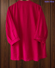 Stylish 3D Embroidered Mandarin Collar Wrinkle Vicose Rayon Top