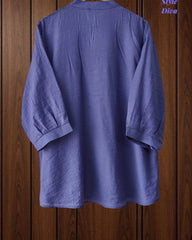 Stylish 3D Embroidered Mandarin Collar Wrinkle Vicose Rayon Top