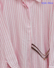 44( 2XL) -Viscose Rayon Striped Shirt with Side Fitting Belt | 3/4 Sleeves | Comfort Fit