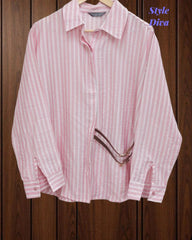 44( 2XL) -Viscose Rayon Striped Shirt with Side Fitting Belt | 3/4 Sleeves | Comfort Fit