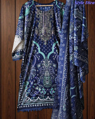 Fully Stitched - Pakistani Style Digital Print Embroidered Kurta Set with Dupatta & Pants