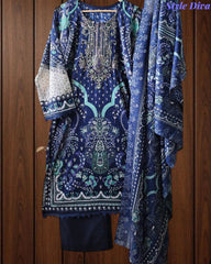 Fully Stitched - Pakistani Style Digital Print Embroidered Kurta Set with Dupatta & Pants