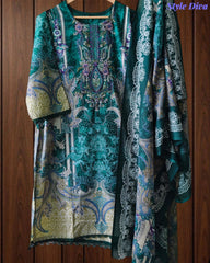 Fully Stitched - Pakistani Style Digital Print Embroidered Kurta Set with Dupatta & Pants