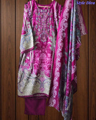 Fully Stitched - Pakistani Style Digital Print Embroidered Kurta Set with Dupatta & Pants