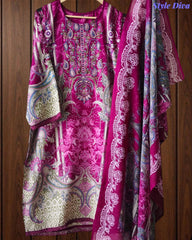 Fully Stitched - Pakistani Style Digital Print Embroidered Kurta Set with Dupatta & Pants