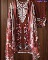 Fully Stitched -Rayon Pakistani Style Suit with Digital Print, Embroidery & Cotton Dupatta