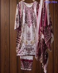 Fully Stitched -Rayon Pakistani Style Suit with Digital Print, Embroidery & Cotton Dupatta