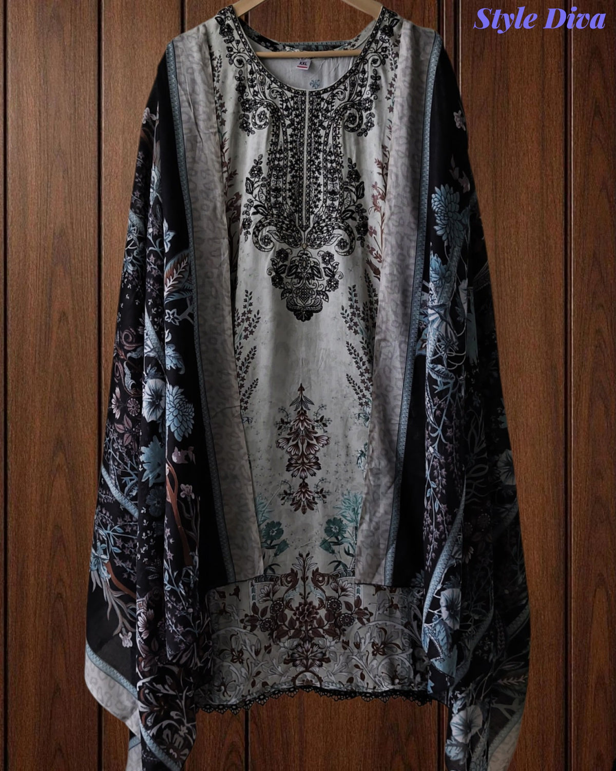 Fully Stitched -Rayon Pakistani Style Suit with Digital Print, Embroidery & Cotton Dupatta