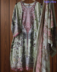 Fully Stitched -Rayon Pakistani Style Suit with Digital Print, Embroidery & Cotton Dupatta