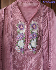 Linen Pakistani Style Unstitched Suit with 3D Embroidery Work and Crochet Lacing