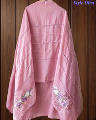 Linen Pakistani Style Unstitched Suit with 3D Embroidery Work and Crochet Lacing