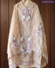 Linen Pakistani Style Unstitched Suit with 3D Embroidery Work and Crochet Lacing
