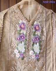 Linen Pakistani Style Unstitched Suit with 3D Embroidery Work and Crochet Lacing
