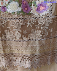 Linen Pakistani Style Unstitched Suit with 3D Embroidery Work and Crochet Lacing