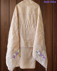 Linen Pakistani Style Unstitched Suit with 3D Embroidery Work and Crochet Lacing