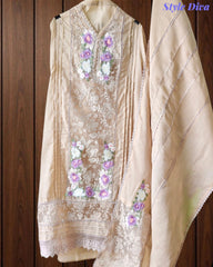 Linen Pakistani Style Unstitched Suit with 3D Embroidery Work and Crochet Lacing