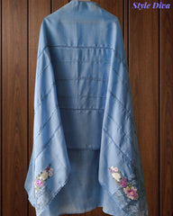 Linen Pakistani Style Unstitched Suit with 3D Embroidery Work and Crochet Lacing
