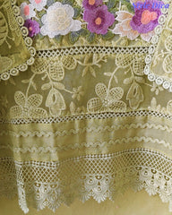 Linen Pakistani Style Unstitched Suit with 3D Embroidery Work and Crochet Lacing