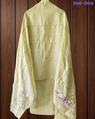 Linen Pakistani Style Unstitched Suit with 3D Embroidery Work and Crochet Lacing