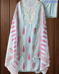 Mul Cotton Digital Print Unstitched Suit Set with Embroidered Neck & Dupatta