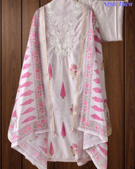 Mul Cotton Digital Print Unstitched Suit Set with Embroidered Neck & Dupatta