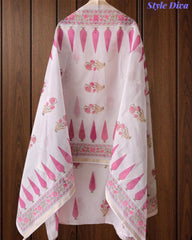 Mul Cotton Digital Print Unstitched Suit Set with Embroidered Neck & Dupatta