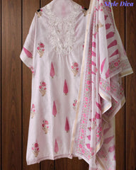 Mul Cotton Digital Print Unstitched Suit Set with Embroidered Neck & Dupatta