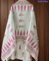 Mul Cotton Digital Print Unstitched Suit Set with Embroidered Neck & Dupatta