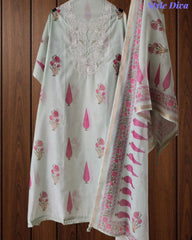 Mul Cotton Digital Print Unstitched Suit Set with Embroidered Neck & Dupatta