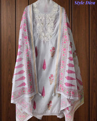 Mul Cotton Digital Print Unstitched Suit Set with Embroidered Neck & Dupatta