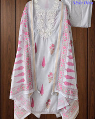 Mul Cotton Digital Print Unstitched Suit Set with Embroidered Neck & Dupatta