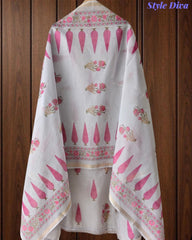 Mul Cotton Digital Print Unstitched Suit Set with Embroidered Neck & Dupatta