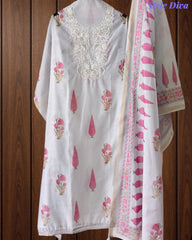 Mul Cotton Digital Print Unstitched Suit Set with Embroidered Neck & Dupatta