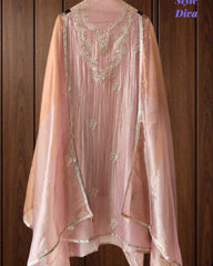 Elegant Crushed Tissue Unstitched Suit with Pita Weaving Work and Golden Border Dupatta