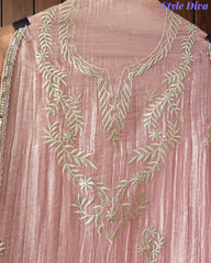 Elegant Crushed Tissue Unstitched Suit with Pita Weaving Work and Golden Border Dupatta