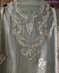 Elegant Crushed Tissue Unstitched Suit with Pita Weaving Work and Golden Border Dupatta