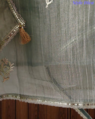 Elegant Crushed Tissue Unstitched Suit with Pita Weaving Work and Golden Border Dupatta