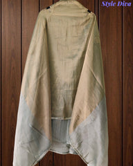 Elegant Crushed Tissue Unstitched Suit with Pita Weaving Work and Golden Border Dupatta