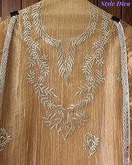 Elegant Crushed Tissue Unstitched Suit with Pita Weaving Work and Golden Border Dupatta
