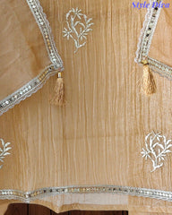 Elegant Crushed Tissue Unstitched Suit with Pita Weaving Work and Golden Border Dupatta