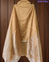 Elegant Crushed Tissue Unstitched Suit with Pita Weaving Work and Golden Border Dupatta
