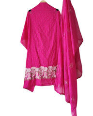 Mul Cotton Unstitched Suit Set with Daman Embroidery & Crochet Lace Dupatta