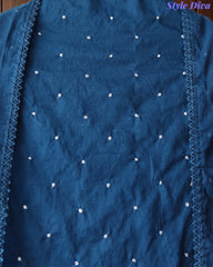 Mul Cotton Unstitched Suit Set with Daman Embroidery & Crochet Lace Dupatta
