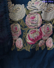 Mul Cotton Unstitched Suit Set with Daman Embroidery & Crochet Lace Dupatta