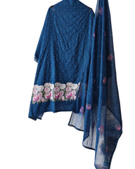 Mul Cotton Unstitched Suit Set with Daman Embroidery & Crochet Lace Dupatta