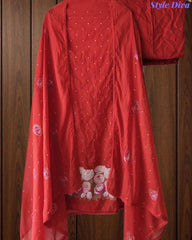 Mul Cotton Unstitched Suit Set with Daman Embroidery & Crochet Lace Dupatta