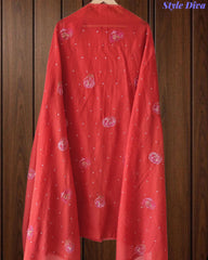 Mul Cotton Unstitched Suit Set with Daman Embroidery & Crochet Lace Dupatta