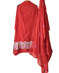 Mul Cotton Unstitched Suit Set with Daman Embroidery & Crochet Lace Dupatta