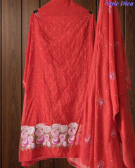 Mul Cotton Unstitched Suit Set with Daman Embroidery & Crochet Lace Dupatta