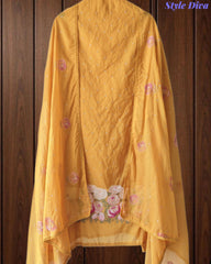 Mul Cotton Unstitched Suit Set with Daman Embroidery & Crochet Lace Dupatta